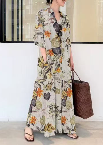Holiday Print Orange Dress Oversized Beautiful Fall Linen FashionChic