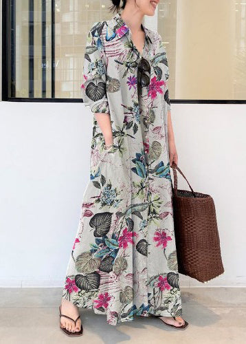 Holiday Print Orange Dress Oversized Beautiful Fall Linen FashionChic