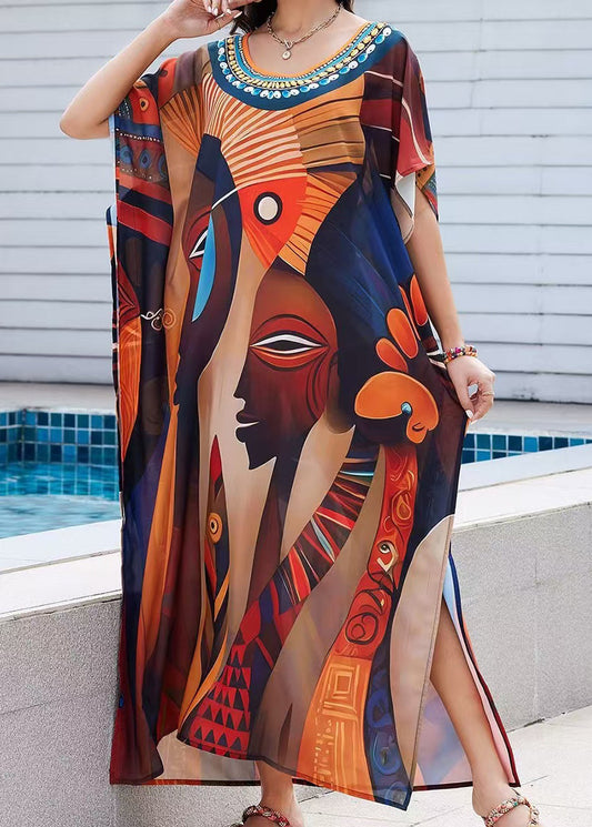 Chiffon Vacation Print Oversized Summer Beautiful Dress FashionChic