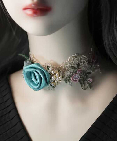 Beautiful Pink Alloy Pearl Lace Floral Necklace YA010 ABC