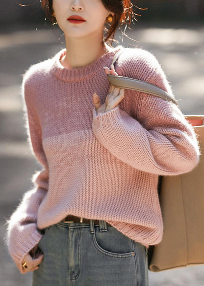 Beautiful Pink Gradient O Neck Thick Woolen Knit Pullover Winter RS040 ABC
