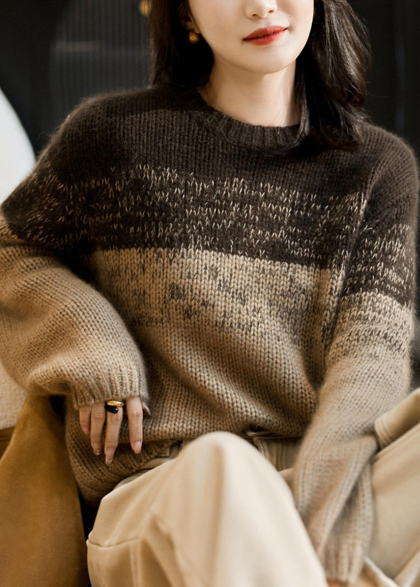 Beautiful Pink Gradient O Neck Thick Woolen Knit Pullover Winter RS040 ABC