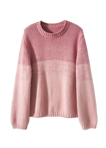 Beautiful Pink Gradient O Neck Thick Woolen Knit Pullover Winter RS040 ABC