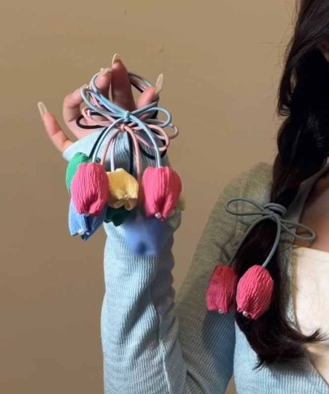 Beautiful Pink Handmade Weaving Tulip Bow Tassel Hair Rope RA038 ABC