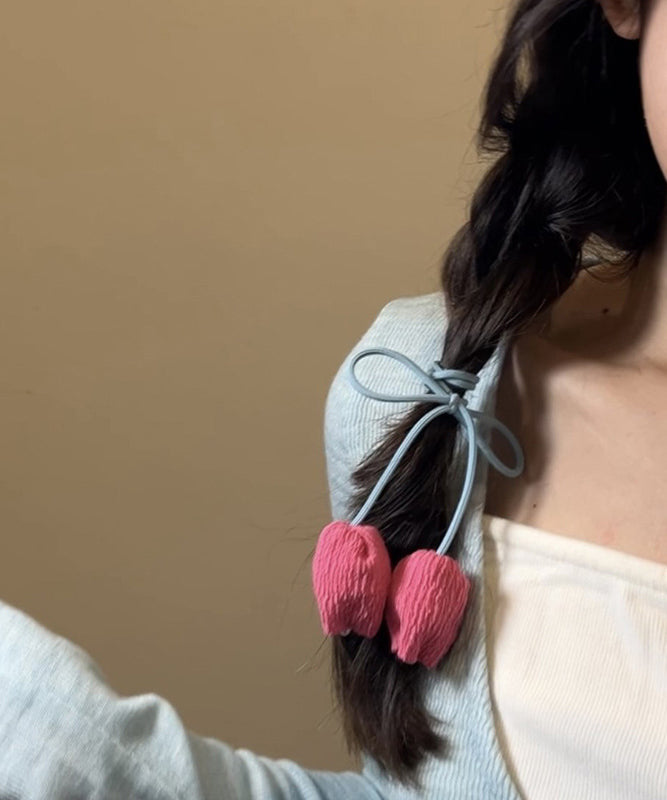 Beautiful Pink Handmade Weaving Tulip Bow Tassel Hair Rope RA038 ABC