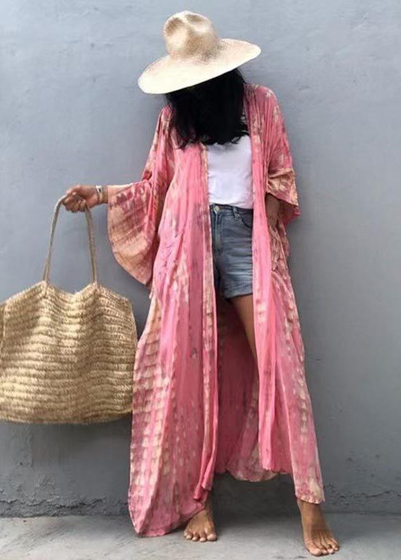 Pink Hooded Beautiful Cardigan Loose Print Cotton Summer FashionChic