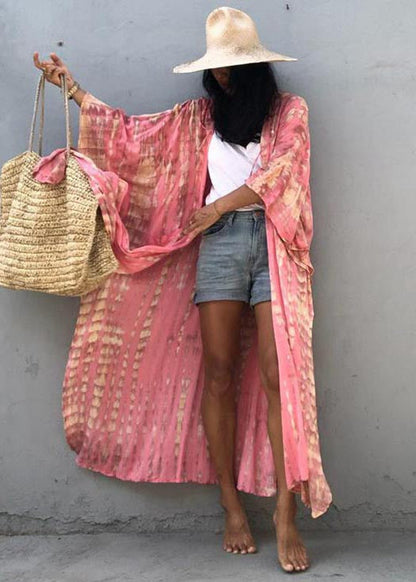 Pink Hooded Beautiful Cardigan Loose Print Cotton Summer FashionChic