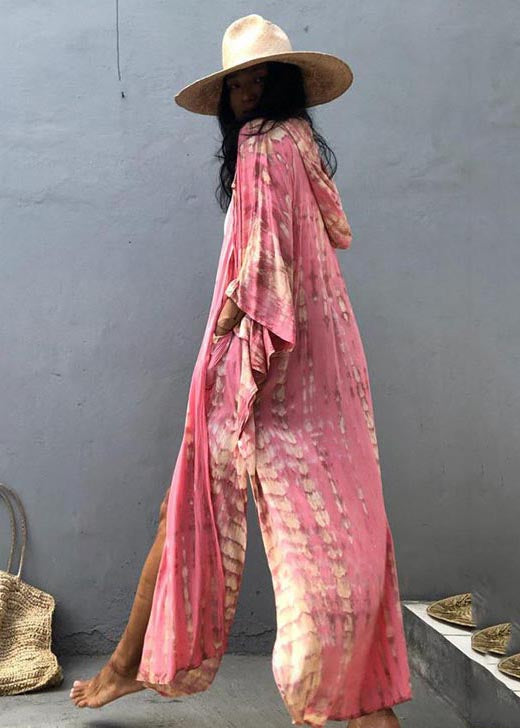 Pink Hooded Beautiful Cardigan Loose Print Cotton Summer FashionChic