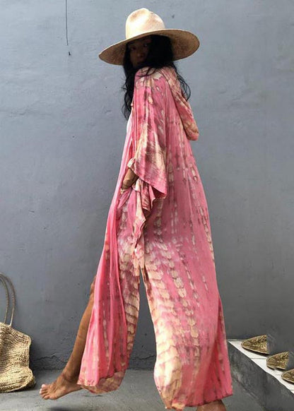 Pink Hooded Beautiful Cardigan Loose Print Cotton Summer FashionChic