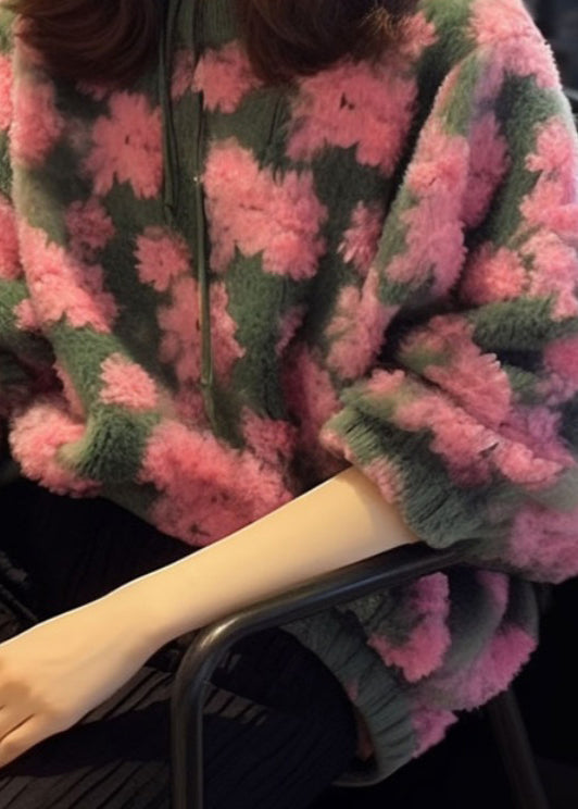 Beautiful Pink O Neck Jacquard Faux Fur Knit Sweaters Fall WO025 HS-NTP241109