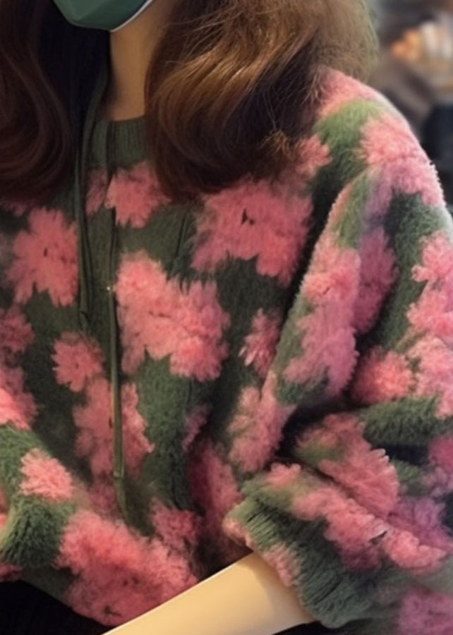 Beautiful Pink O Neck Jacquard Faux Fur Knit Sweaters Fall WO025 HS-NTP241109