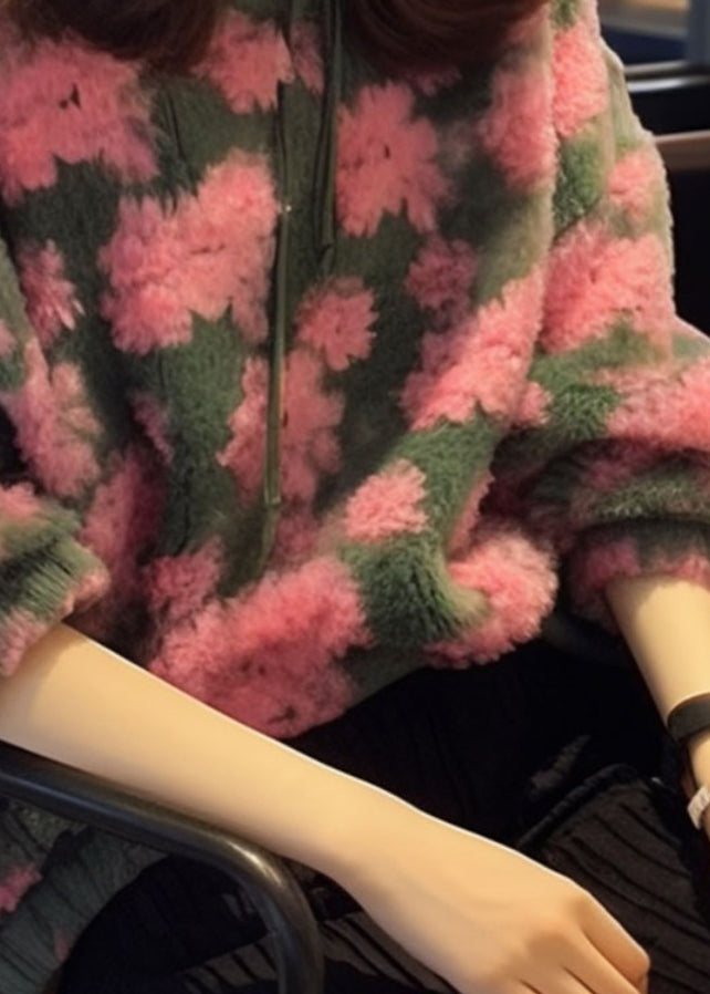 Beautiful Pink O Neck Jacquard Faux Fur Knit Sweaters Fall WO025 HS-NTP241109