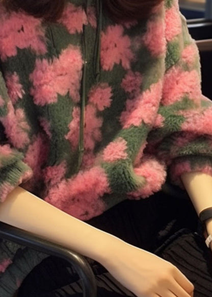 Beautiful Pink O Neck Jacquard Faux Fur Knit Sweaters Fall WO025 HS-NTP241109