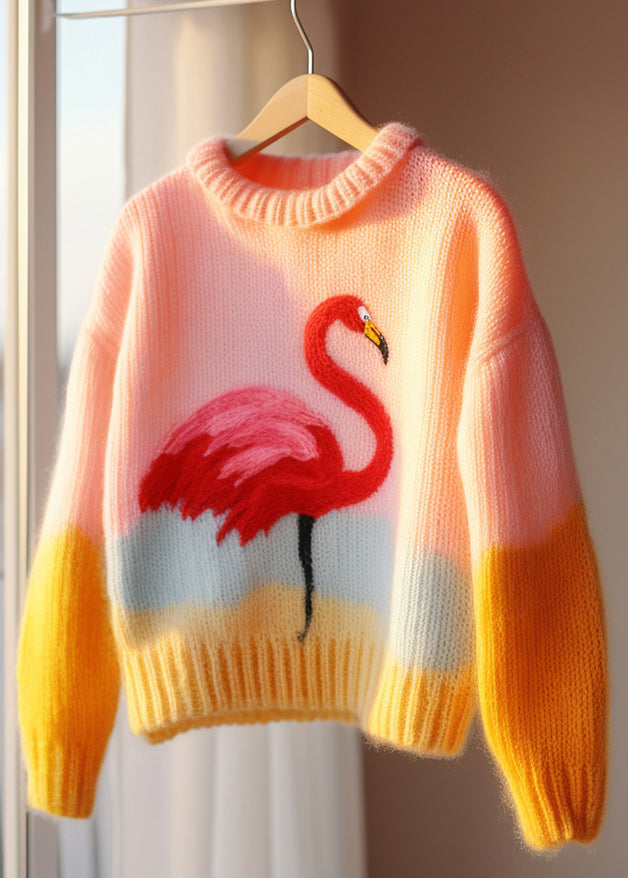 Beautiful Pink O Neck Patchwork Knit Sweaters Fall QG019 OM-SW241015