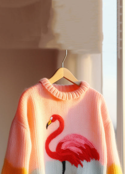 Beautiful Pink O Neck Patchwork Knit Sweaters Fall QG019 OM-SW241015