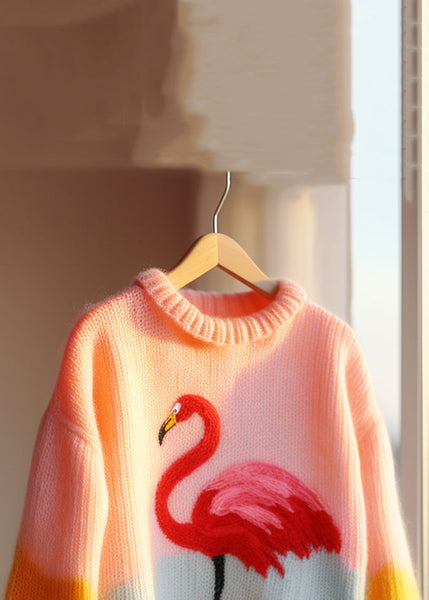Beautiful Pink O Neck Patchwork Knit Sweaters Fall QG019 OM-SW241015