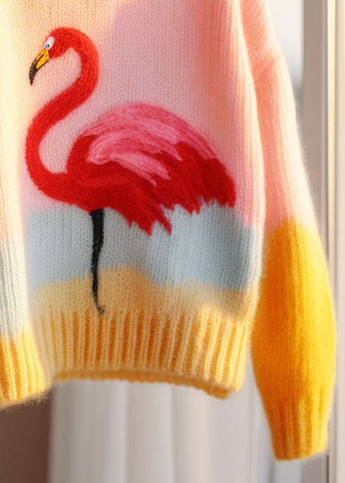 Beautiful Pink O Neck Patchwork Knit Sweaters Fall QG019 OM-SW241015