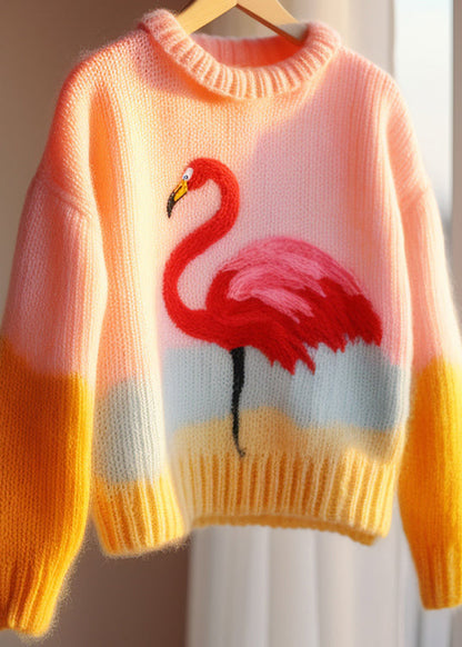 Beautiful Pink O Neck Patchwork Knit Sweaters Fall QG019 OM-SW241015