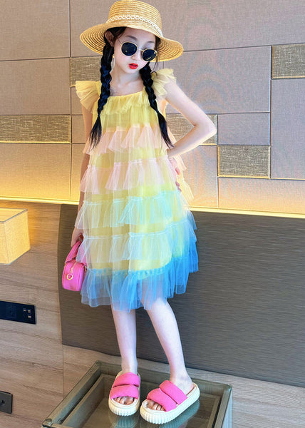 Beautiful Pink O-Neck Patchwork Tulle Kids Vacation Maxi Dresses Summer EW020 WS-JRTZSDL240810