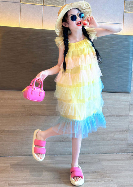 Beautiful Pink O-Neck Patchwork Tulle Kids Vacation Maxi Dresses Summer EW020 WS-JRTZSDL240810