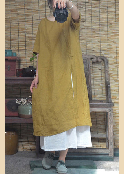 Beautiful Pink O Neck Side Open Cotton Dresses Summer LK031 GK-SDL240710