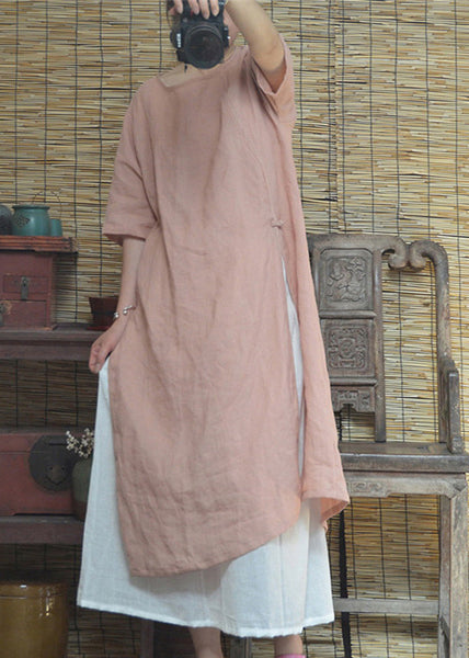 Beautiful Pink O Neck Side Open Cotton Dresses Summer LK031 GK-SDL240710