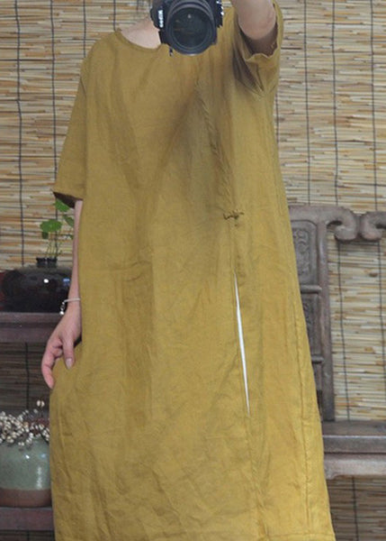 Beautiful Pink O Neck Side Open Cotton Dresses Summer LK031 GK-SDL240710