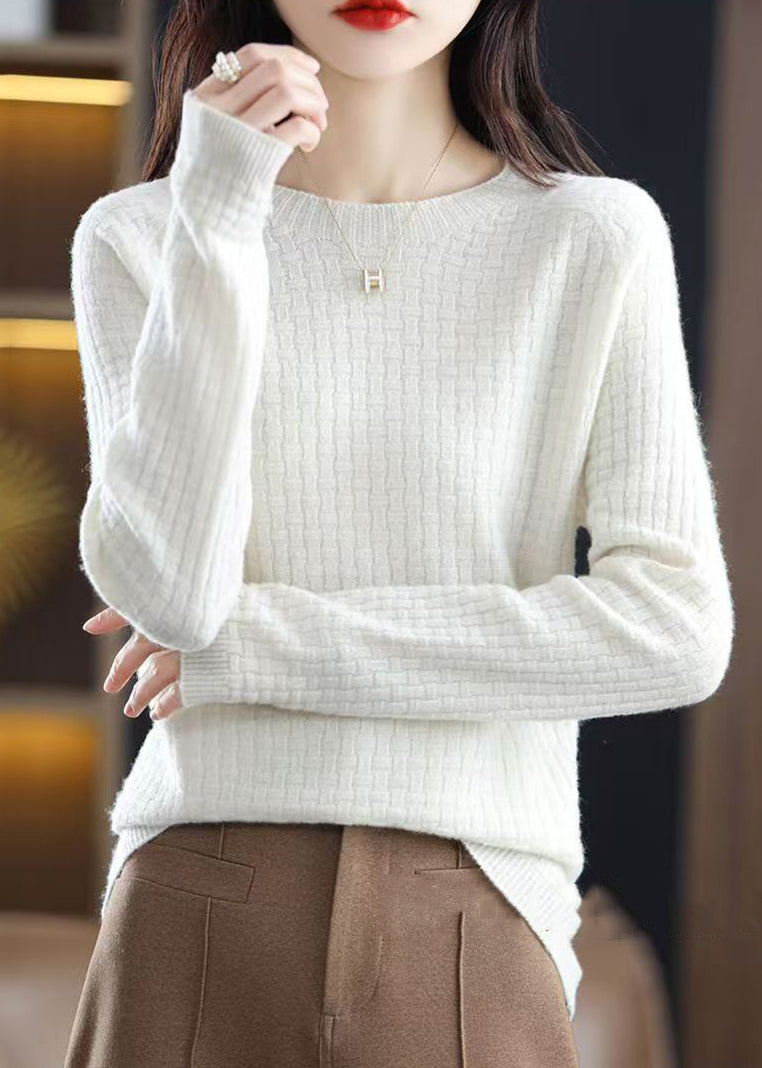 Beautiful Pink O Neck Solid Cotton Knit Sweaters Fall QI016 OM-BB241005