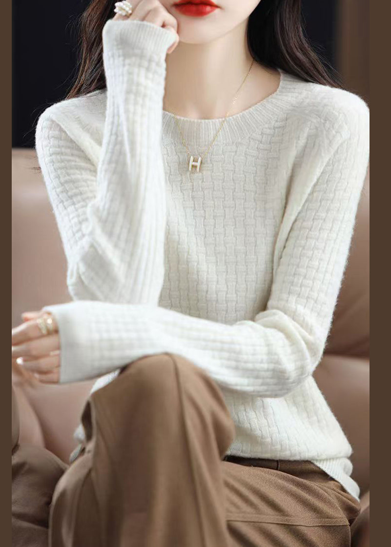 Beautiful Pink O Neck Solid Cotton Knit Sweaters Fall QI016 OM-BB241005
