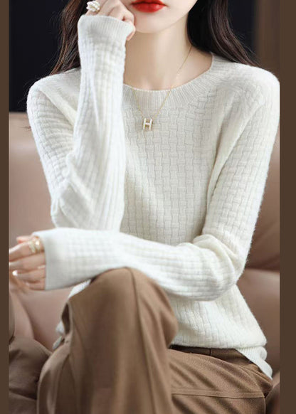 Beautiful Pink O Neck Solid Cotton Knit Sweaters Fall QI016 OM-BB241005