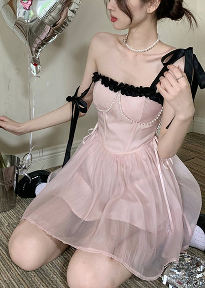 Chiffon Dress Beautiful Princess Pink Summer Patchwork FashionChic