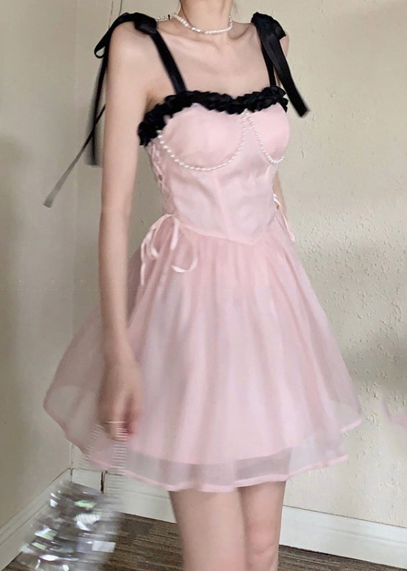 Chiffon Dress Beautiful Princess Pink Summer Patchwork FashionChic
