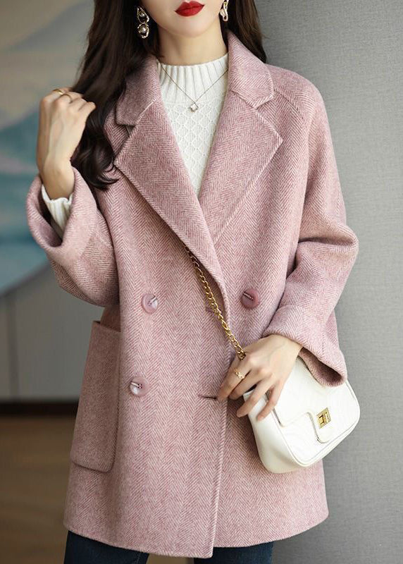 Beautiful Pink Peter Pan Collar Double Breast Pockets Woolen Coat Winter RS025 ABC