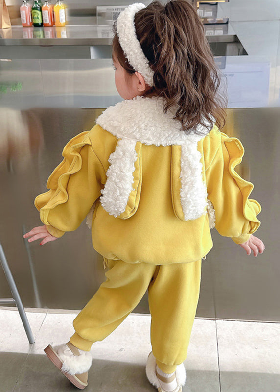 Beautiful Pink Peter Pan Collar Warm Fleece Girls Coats And Beam Pants Two Pieces Set Winter TR016 ABC