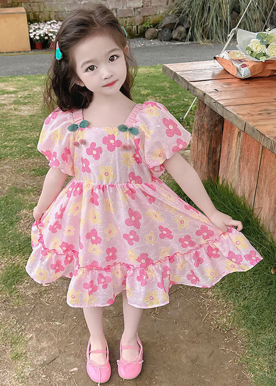 Beautiful Pink Ruffled Print Cotton Baby Girls Dress Summer TT019 MM-RCTZSDGL240816