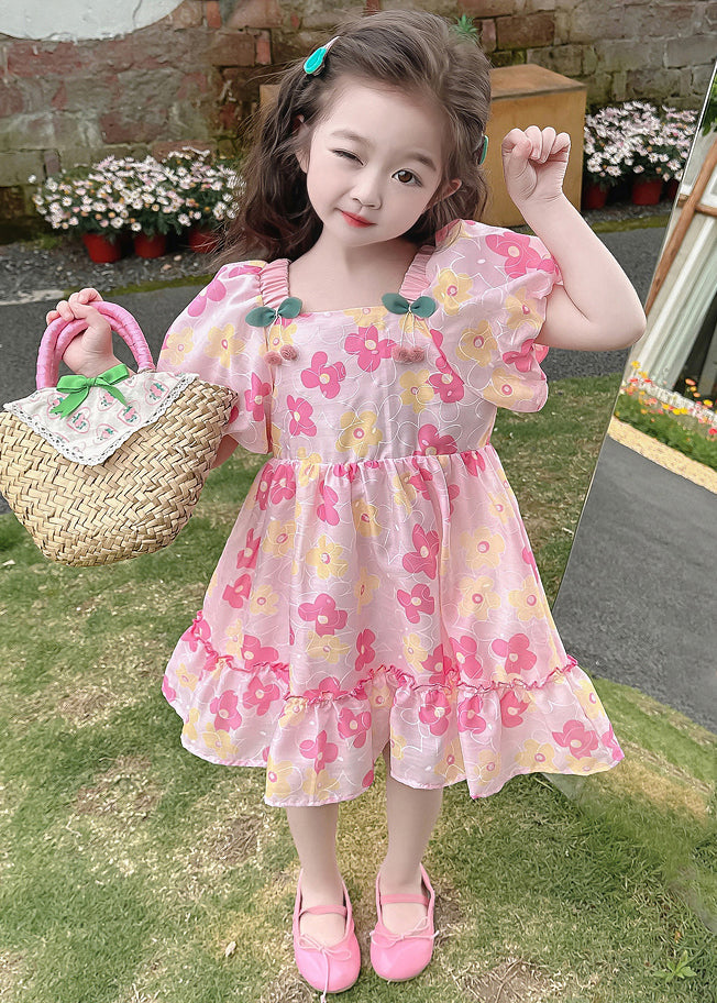 Beautiful Pink Ruffled Print Cotton Baby Girls Dress Summer TT019 MM-RCTZSDGL240816