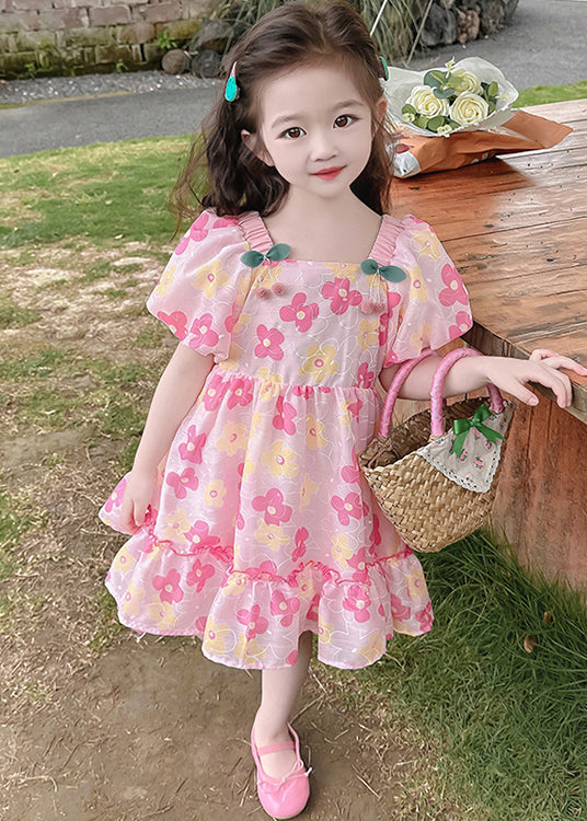 Beautiful Pink Ruffled Print Cotton Baby Girls Dress Summer TT019 MM-RCTZSDGL240816