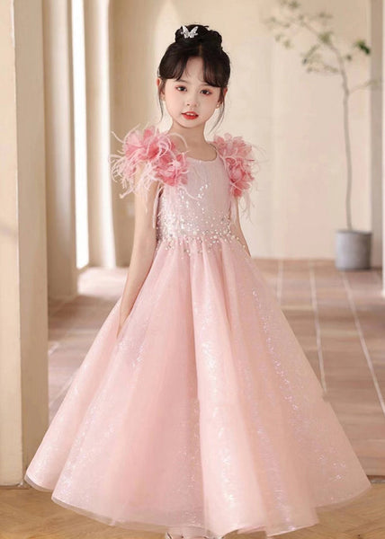 Beautiful Pink Sequins Patchwork Tulle Girls Maxi Dresses Summer YE001 ABC