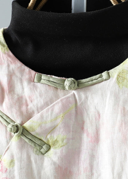 Beautiful Pink Stand Collar Patchwork Print Fine Cotton Filled Oriental Coats In Winter TM039 ABC