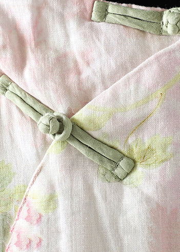 Beautiful Pink Stand Collar Patchwork Print Fine Cotton Filled Oriental Coats In Winter TM039 ABC