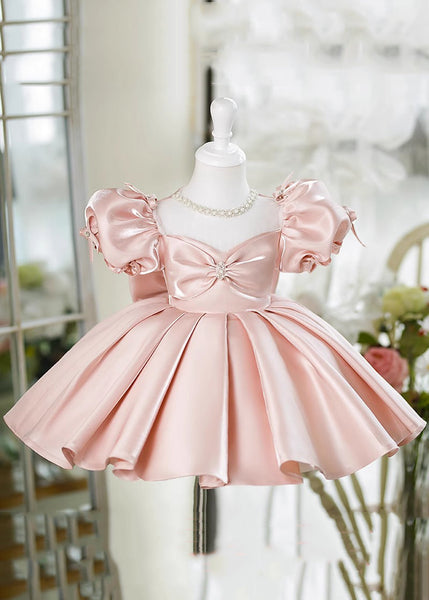 Beautiful Pink V Neck Bow Silk Kids Maxi Dress Summer YS023 ABC