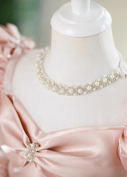 Beautiful Pink V Neck Bow Silk Kids Maxi Dress Summer YS023 ABC