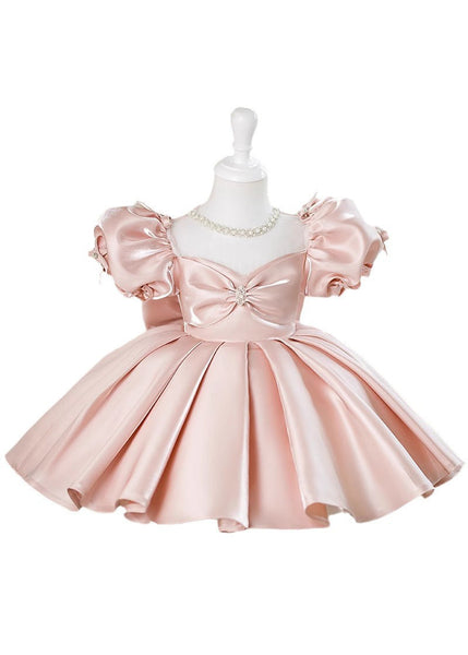 Beautiful Pink V Neck Bow Silk Kids Maxi Dress Summer YS023 ABC