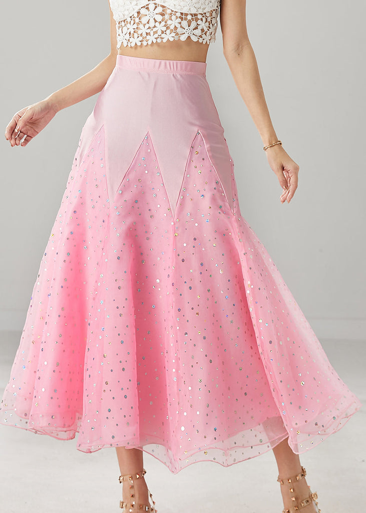 Beautiful Pink Zircon Patchwork Tulle Dance Skirt Spring YU1033 Ada Fashion