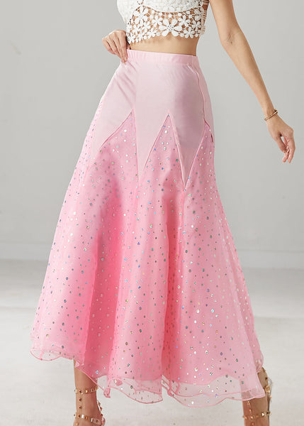 Beautiful Pink Zircon Patchwork Tulle Dance Skirt Spring YU1033 Ada Fashion