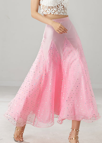 Beautiful Pink Zircon Patchwork Tulle Dance Skirt Spring YU1033 Ada Fashion