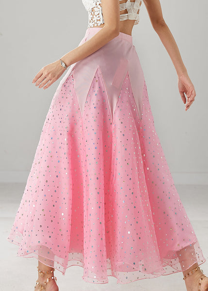 Beautiful Pink Zircon Patchwork Tulle Dance Skirt Spring YU1033 Ada Fashion