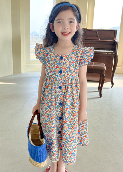 Beautiful Print Lace Up Button Cotton Girls Shirts Dress Summer TT012 MM-RCTZSDGL240816