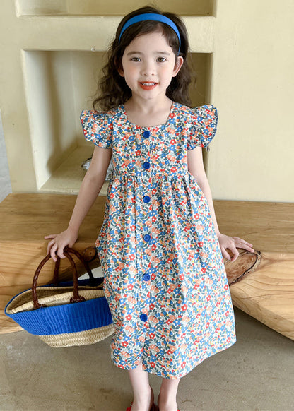 Beautiful Print Lace Up Button Cotton Girls Shirts Dress Summer TT012 MM-RCTZSDGL240816