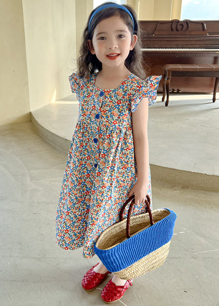 Beautiful Print Lace Up Button Cotton Girls Shirts Dress Summer TT012 MM-RCTZSDGL240816